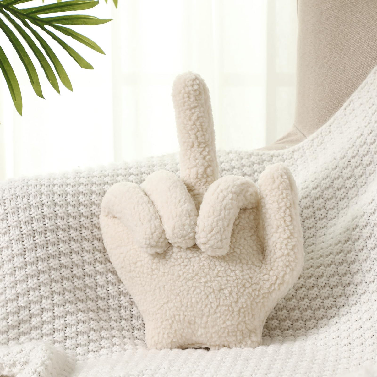 Menkxi Small Middle Finger Decorative Pillow Funny Shaped, Light Brown