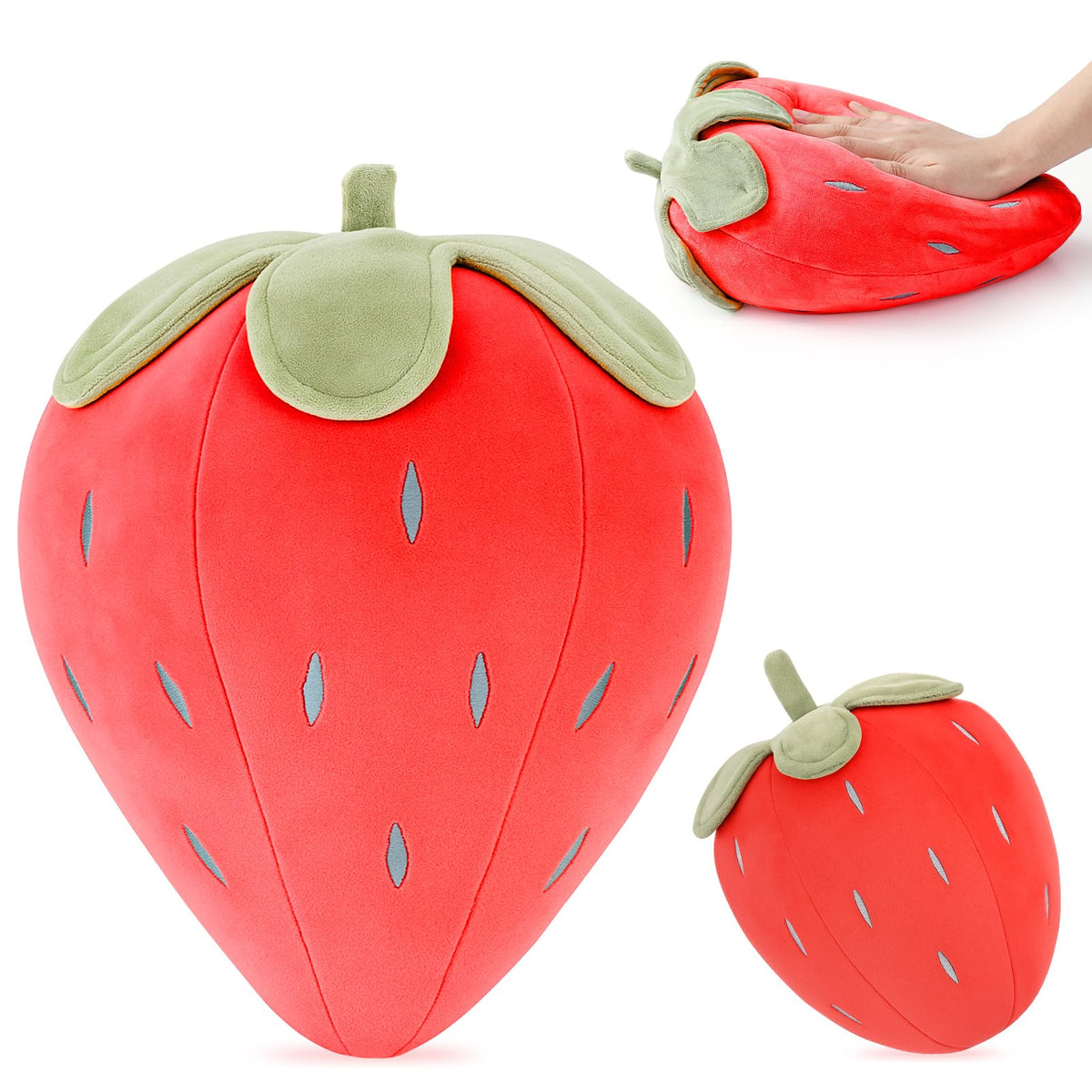 Juexica 2 Pcs Strawberry Plush Pillow, Soft Fruit Cushion, Red，Pink