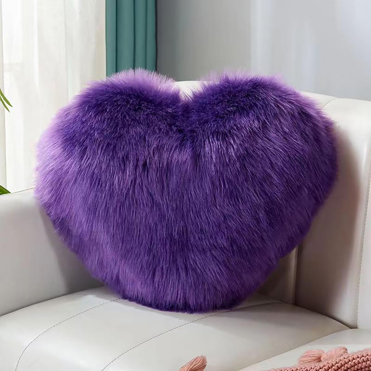 Fluffy Heart-Shaped Pillow, Sofa Bed Decoration, Pillow Decoration, Room Pillow (Pink, 11.81inch X 15.74inch)