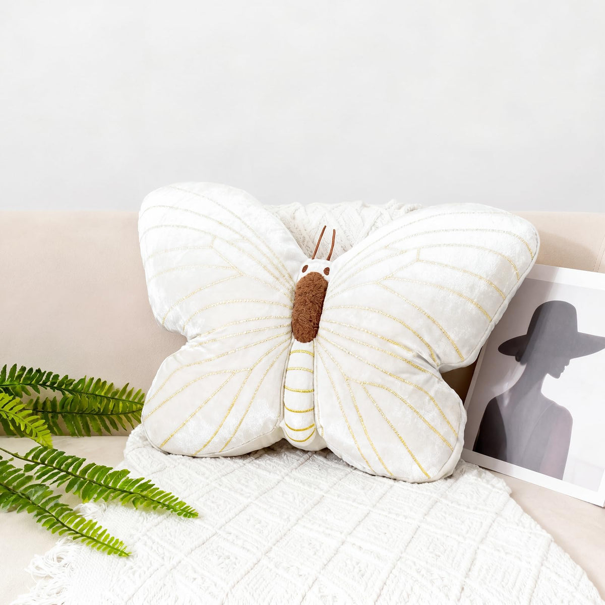 PEACH CAT Butterfly Pillow Decorative Butterfly Shaped Throw Pillows 15.7" x 15.7" Cute Plush Cushion Decor for Bedroom Living Room Sofa Couch Pink