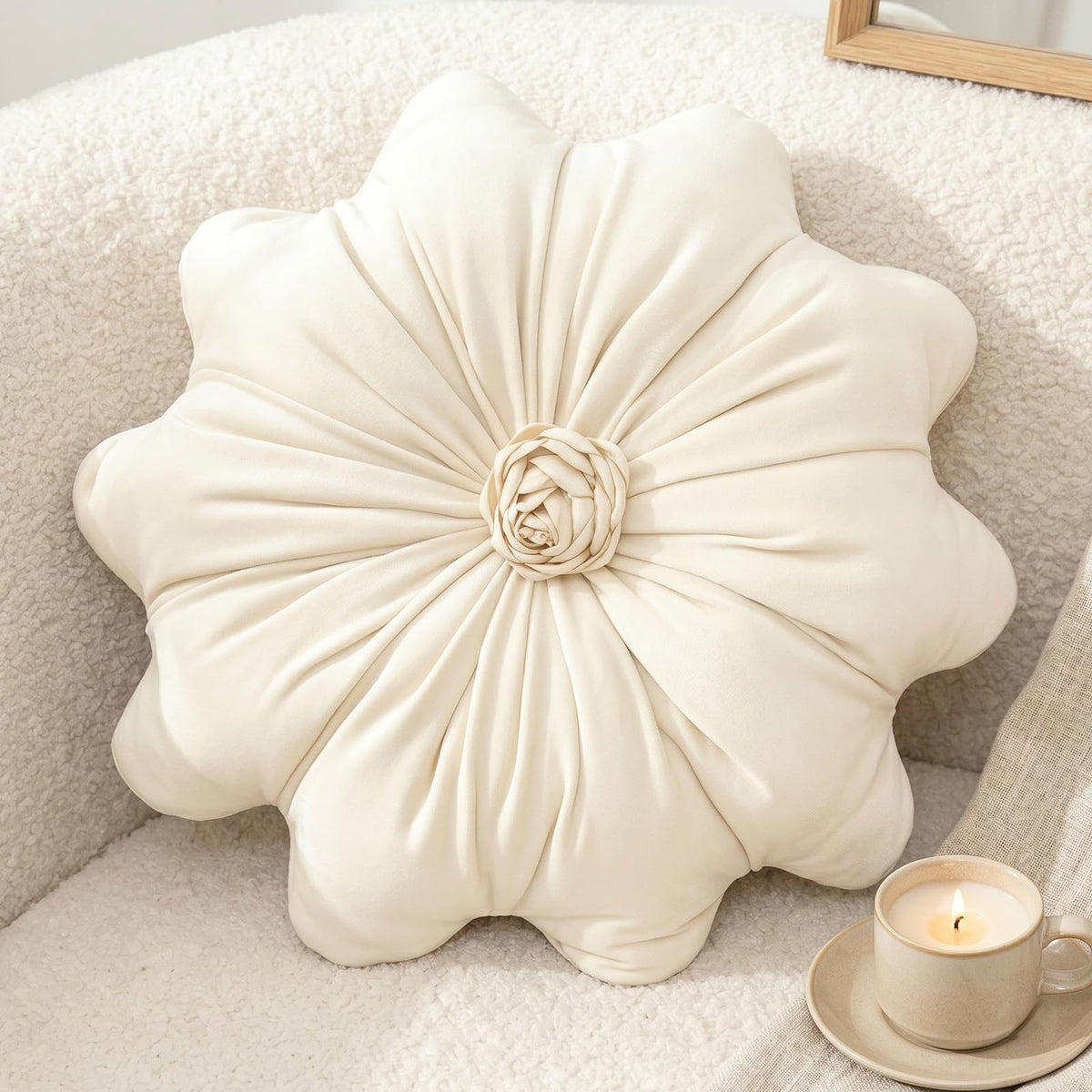 Flower Pillow,Olive Green Round Throw Pillows 15.7"