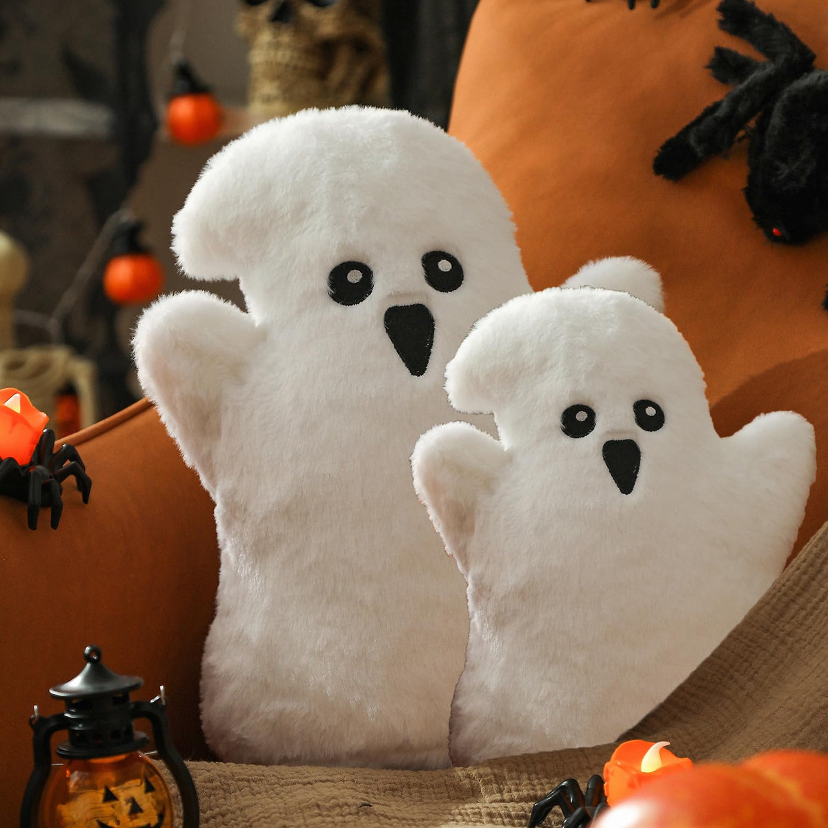 YRXRUS Ghost Pillows, Halloween Ghost Shaped Throw Pillows, Boo Purple Witch Hat Pillow Halloween Decor Gifts, 13x17 Inches Soft Faux Rabbit Fur Cushion