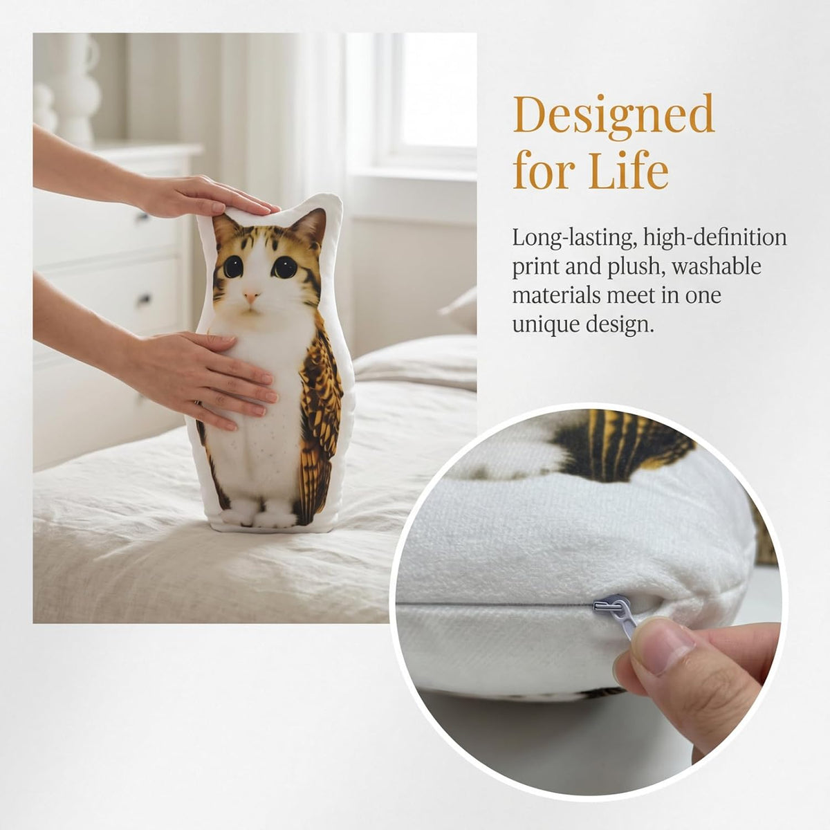 Meowl Meme Decorative Pillow, 14" Soft Cat-Owl Hybrid Home Accent, Unique Shaped Throw Pillow for Couch and Bed, Surrealist Aesthetic Room Decor