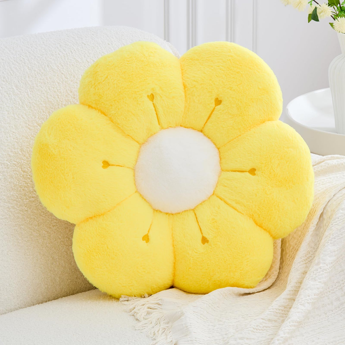 Flower Pillow, Light Pink Flower Decorative Throw Pillows for Bed Couch, Aesthetic Home Decor Cute 14.9" Daisy Floral Shaped Plush Pillow Floor Seat Cushion