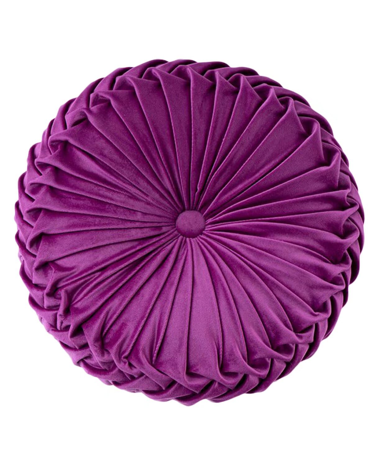HLOVME Round Velvet Pillow for Couch Small Handmade Decorative Throw Pillow for Bed Bedroom 13.7” Wine Red