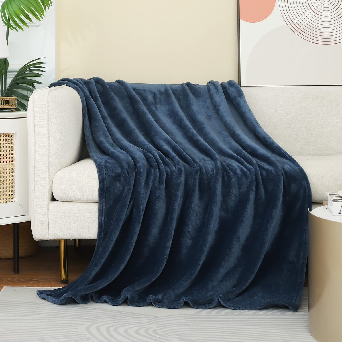 Fleece Plush Throw Blanket Navy Blue 50"x60"for Couch Fuzzy Cozy Flannel