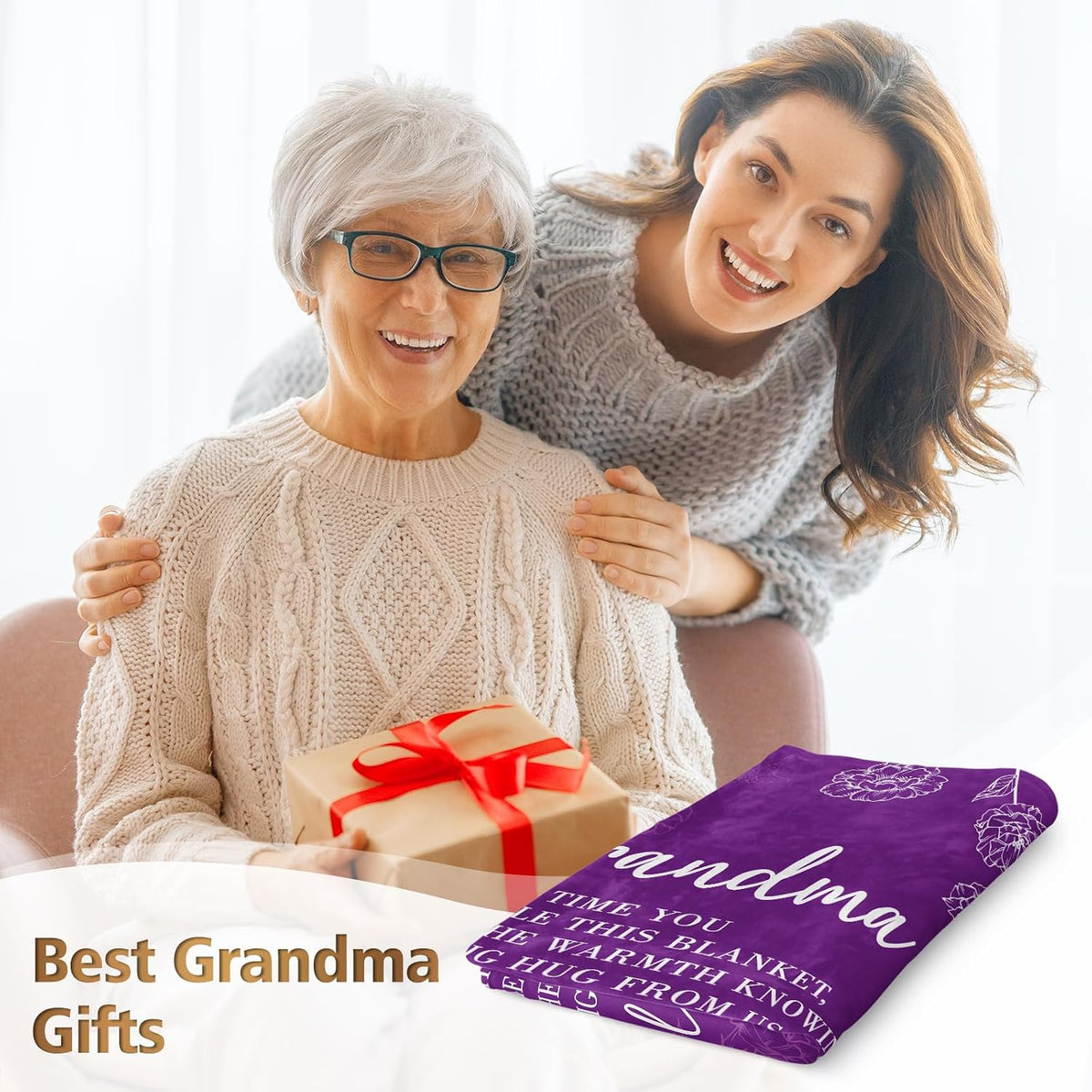 GiltGlimmer Grandma Gifts, Grandma Floral Blanket 50" x 60", Purple