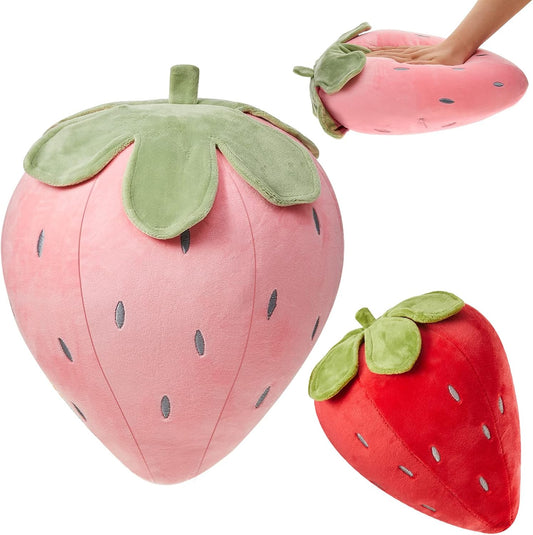 Juexica 2 Pcs Strawberry Plush Pillow, Soft Fruit Cushion, Red，Pink