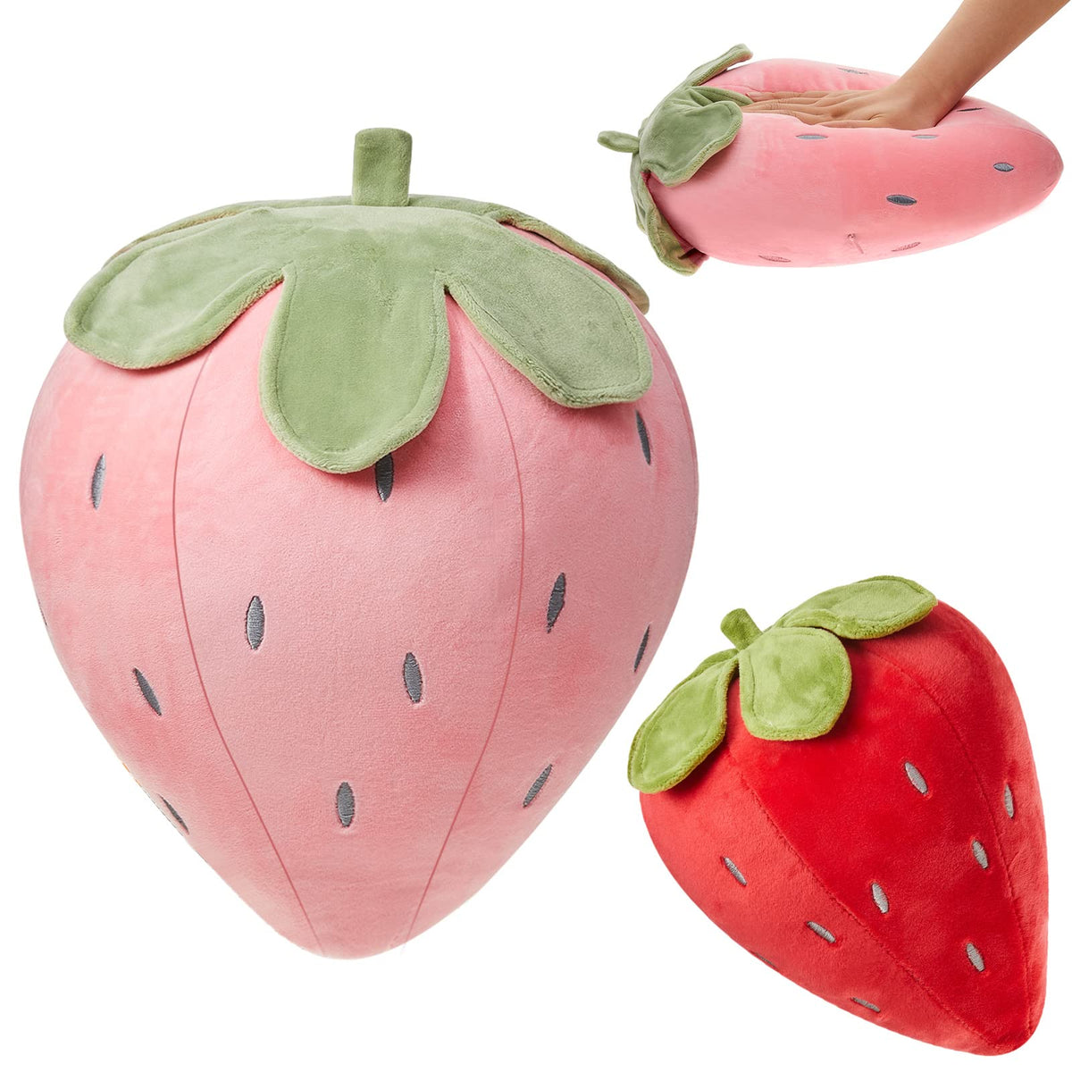 Juexica 2 Pcs Strawberry Plush Pillow, Soft Fruit Cushion, Red，Pink
