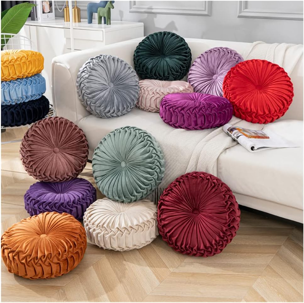 Baiyuruodie Round Velvet Pillow, Sofa Bed Bedroom Decorative Throw Pillow (38cm, Dark Purple)