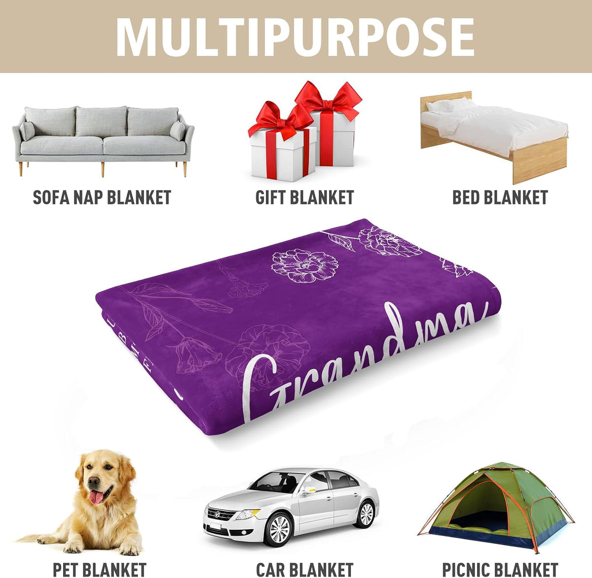 GiltGlimmer Grandma Gifts, Grandma Floral Blanket 50" x 60", Purple