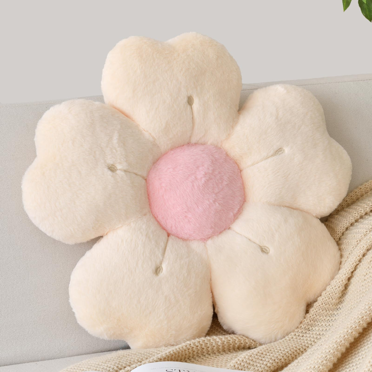 Flower Shaped Pillow, Cute Decorative Throw Pillow with Soft Artificial Rabbit Fur for Couch Bed Chair Floor, Flower Pillows Seating Cushions with Room Décor for Bedroom Living Room (14.9" Lavender)