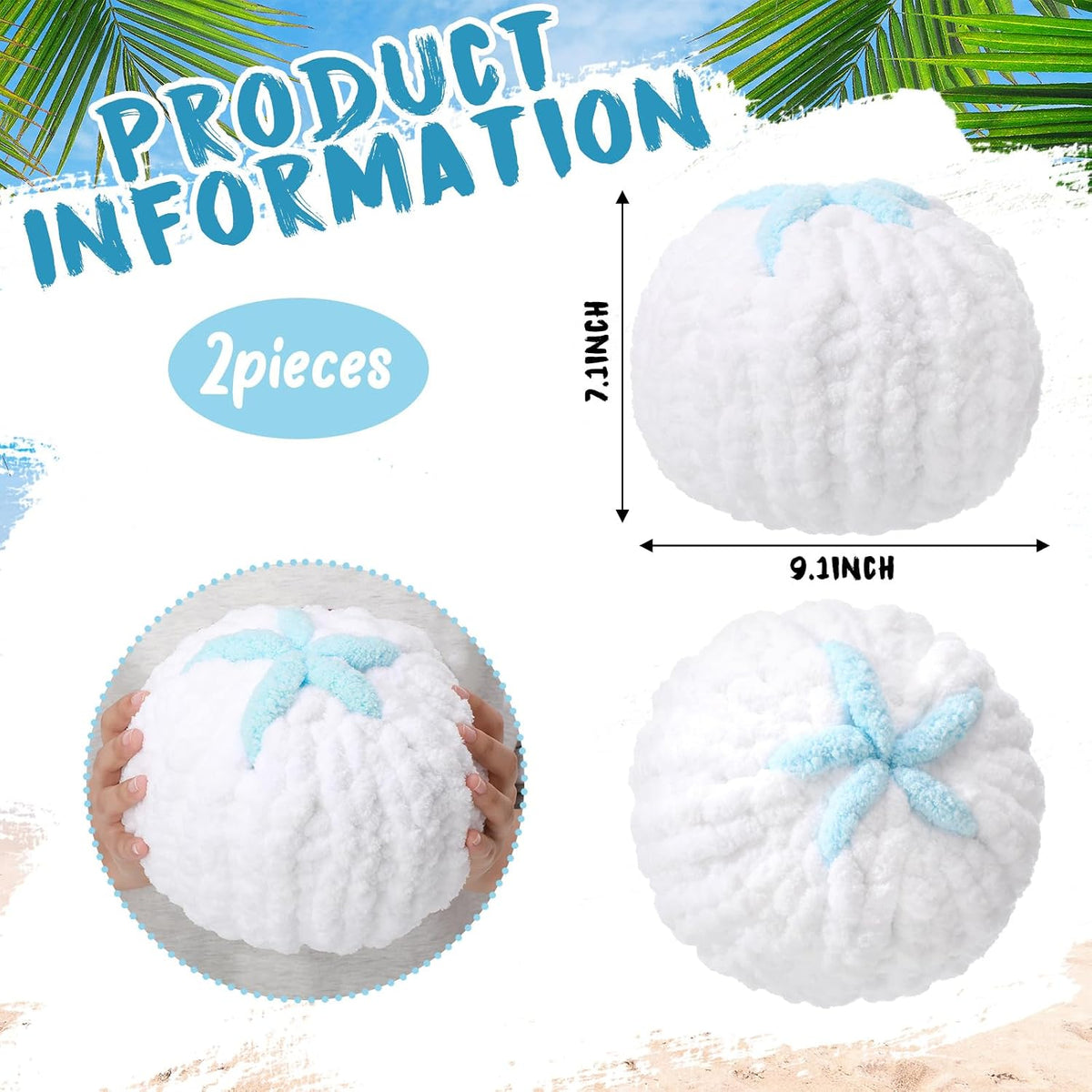 Breling 2 Pcs Hand Crochet Sand Dollar Pillows Knitted Throw Pillows