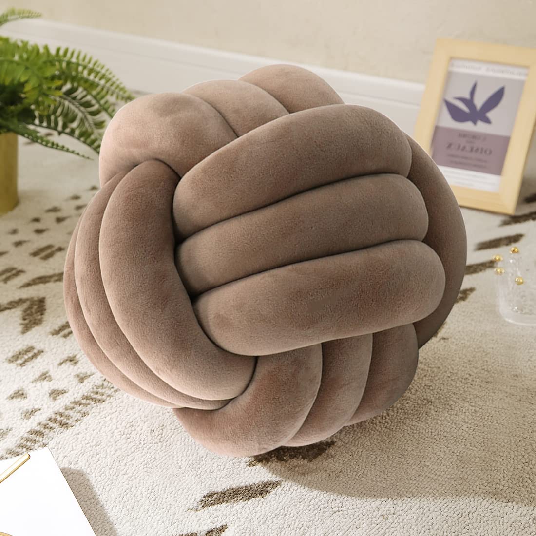 KUCCO Ivory Knot Pillow Ball, Handmade Knotted Throw Pillow, 7.87 Inch