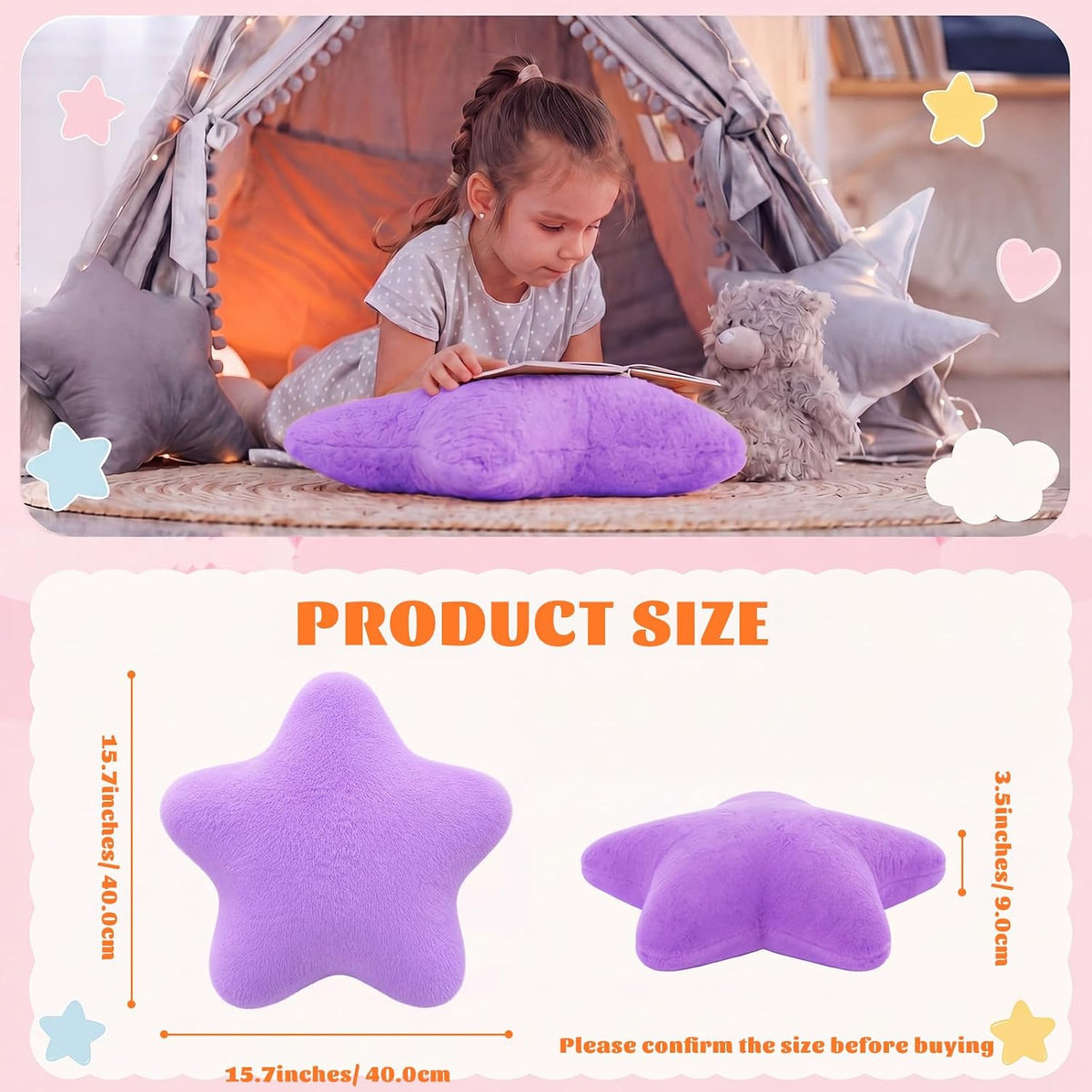 Soaoo 5 Pcs Star Fluffy Pillow Shaped Star Throw Pillow Kids Aesthetic Decor Soft Preppy Cute Cushion for Sofa Living Room Bedroom Back to School 15.75 in, Bright Mix