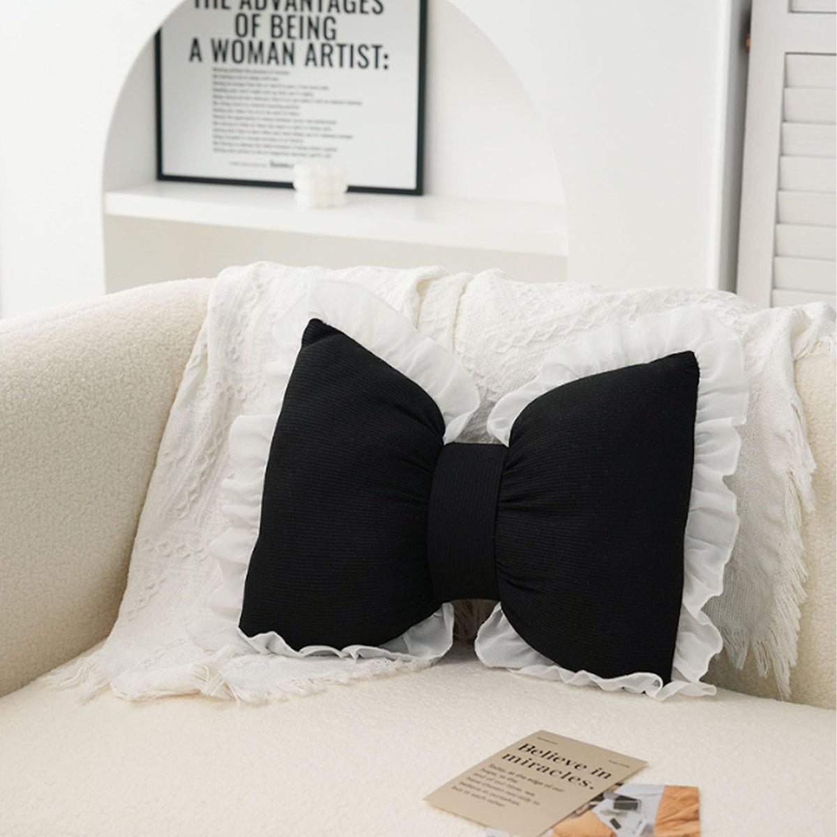 Bow Pillow Bow Shaped Pillow Decorative, Pink Bow Pillow Lace Bowknot Throw Pillow, Cute Bow Shaped Pillows for Sofa Couch Bed Living Room Bedroom