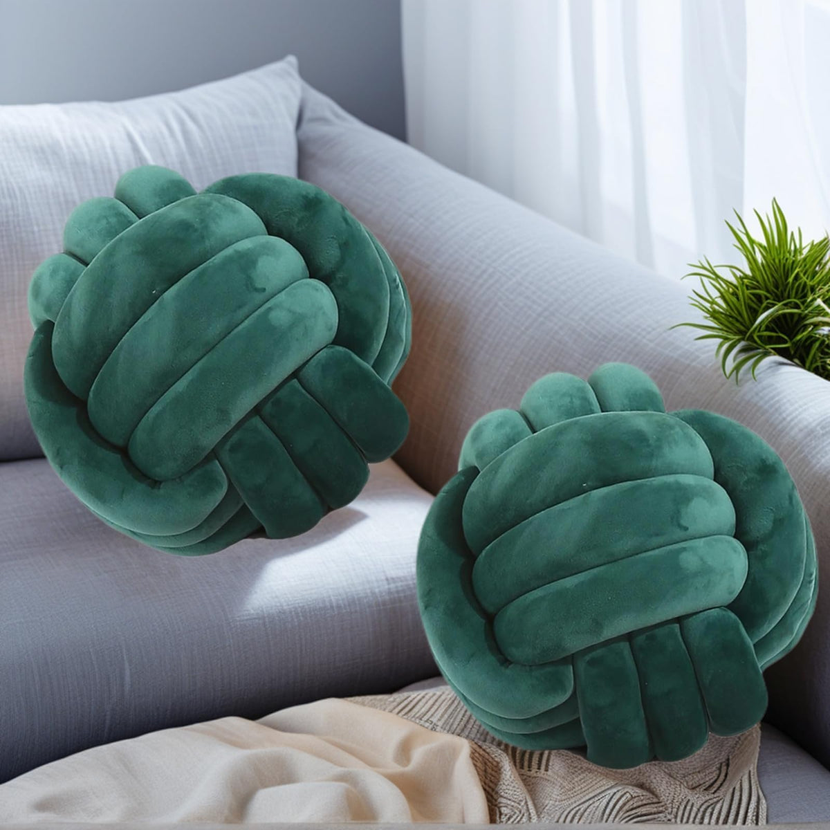 2 Pcs Knot Ball Pillow Black Throw Pillows Plush Round Cushion 8.7"