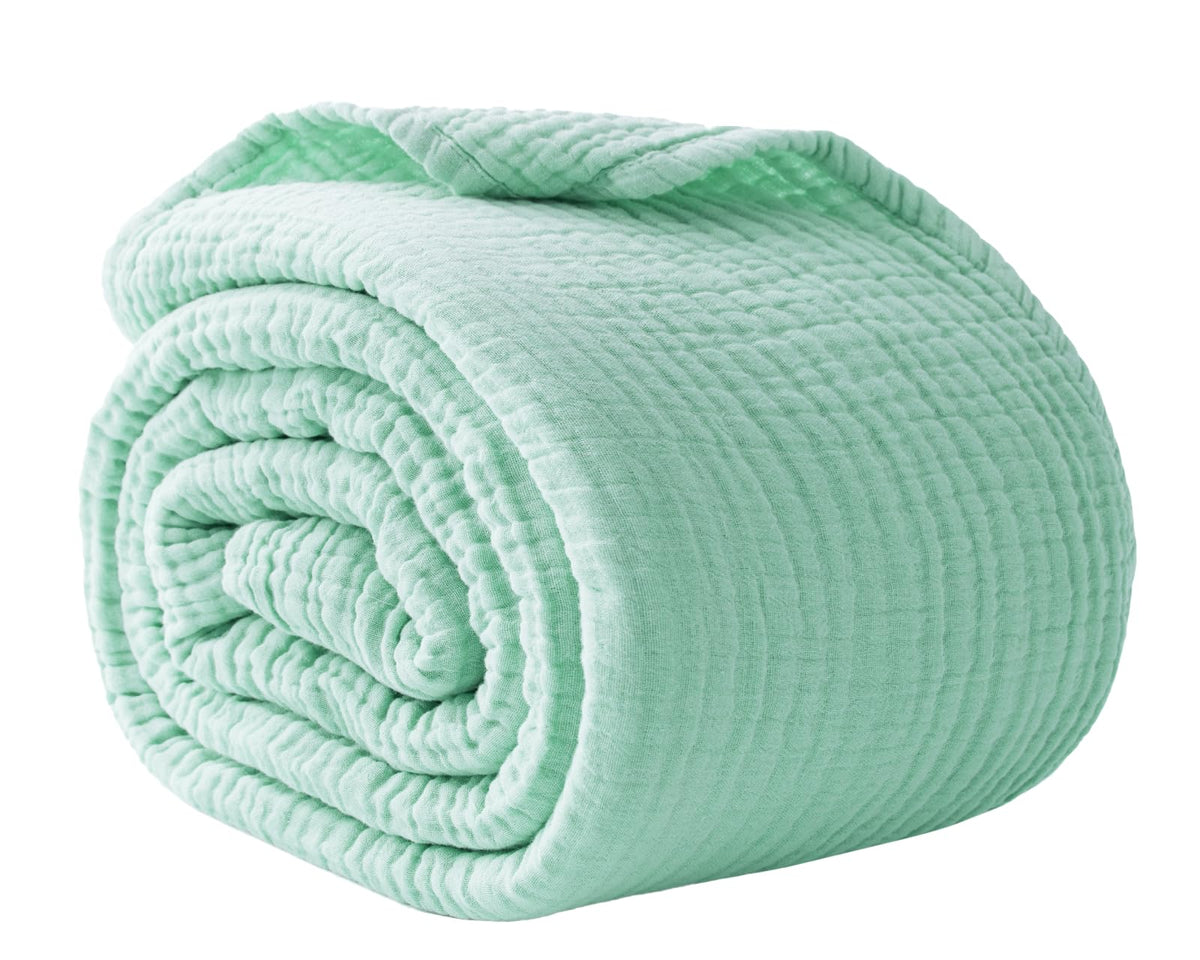 100% Cotton Muslin Blanket for Adults, 6-Layer Large Throw, Beige Linen