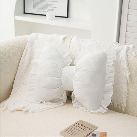 Bow Pillow Bow Shaped Pillow Decorative, Pink Bow Pillow Lace Bowknot Throw Pillow, Cute Bow Shaped Pillows for Sofa Couch Bed Living Room Bedroom