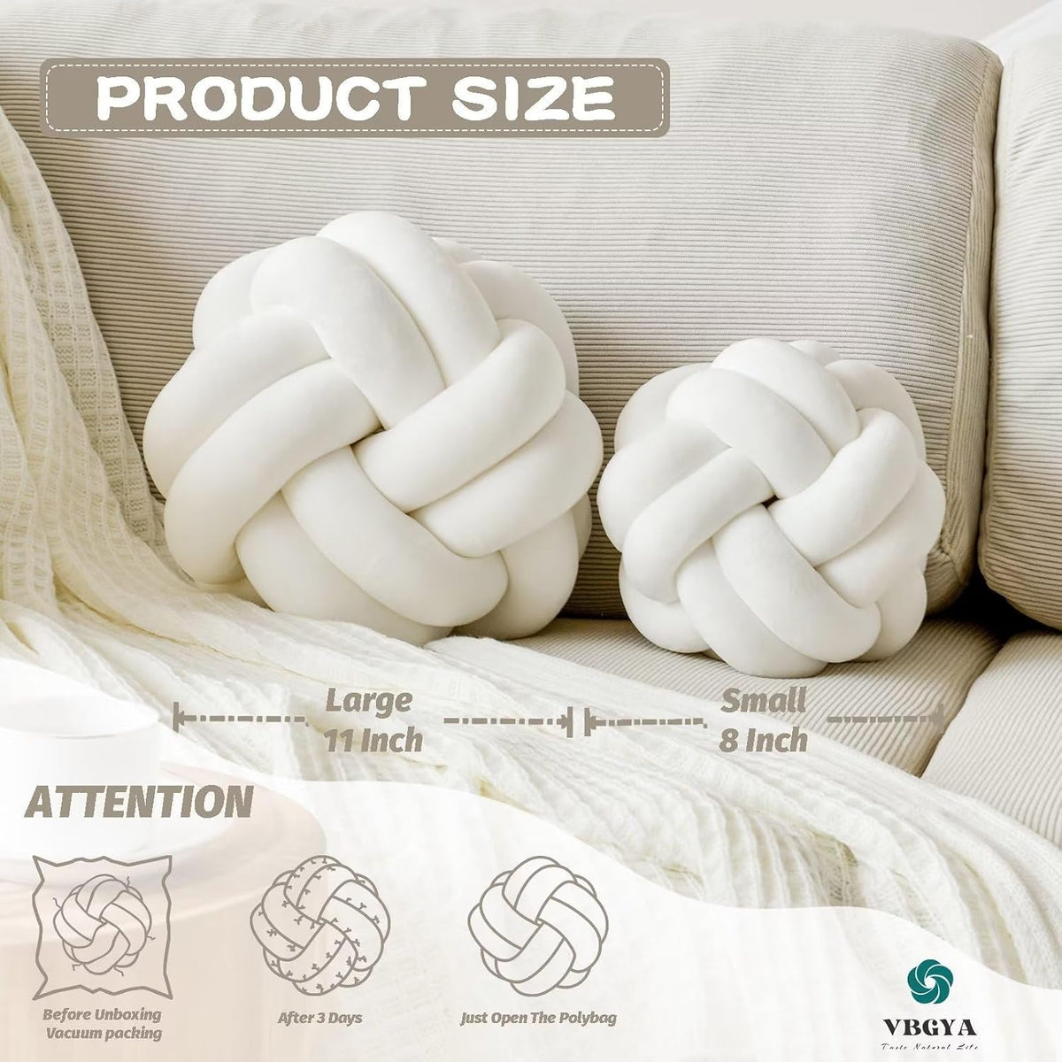 Knot Pillow Ball, Soft Home Decorative Throw Pillows Cushion, Round Changeability Knotted Pillows, Modern Home Handmade Cushions for Bedroom, Sofa, Couch (8 Inch, White)