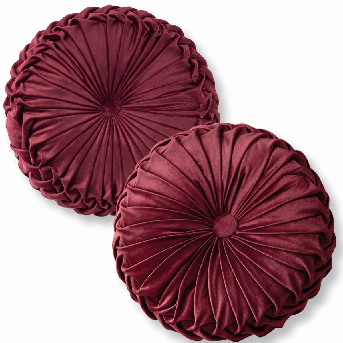 HLOVME Round Velvet Pillow for Couch Small Handmade Decorative Throw Pillow for Bed Bedroom 13.7” Wine Red