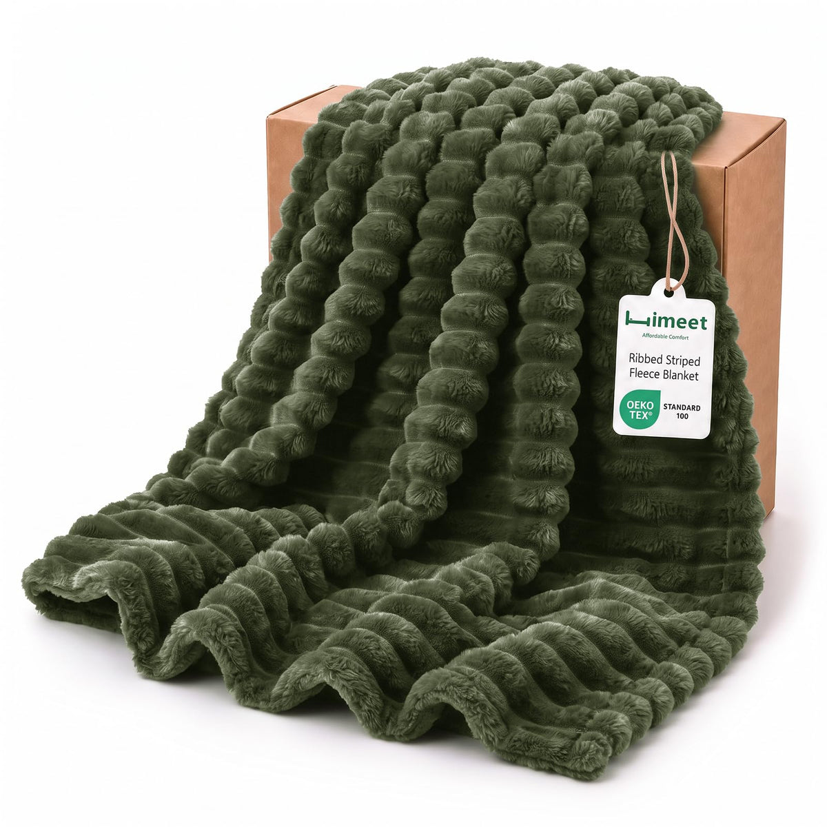 HIMEET Black Throw Blanket for Couch, 300GSM Ribbed Fleece, 50 x 60 Inches