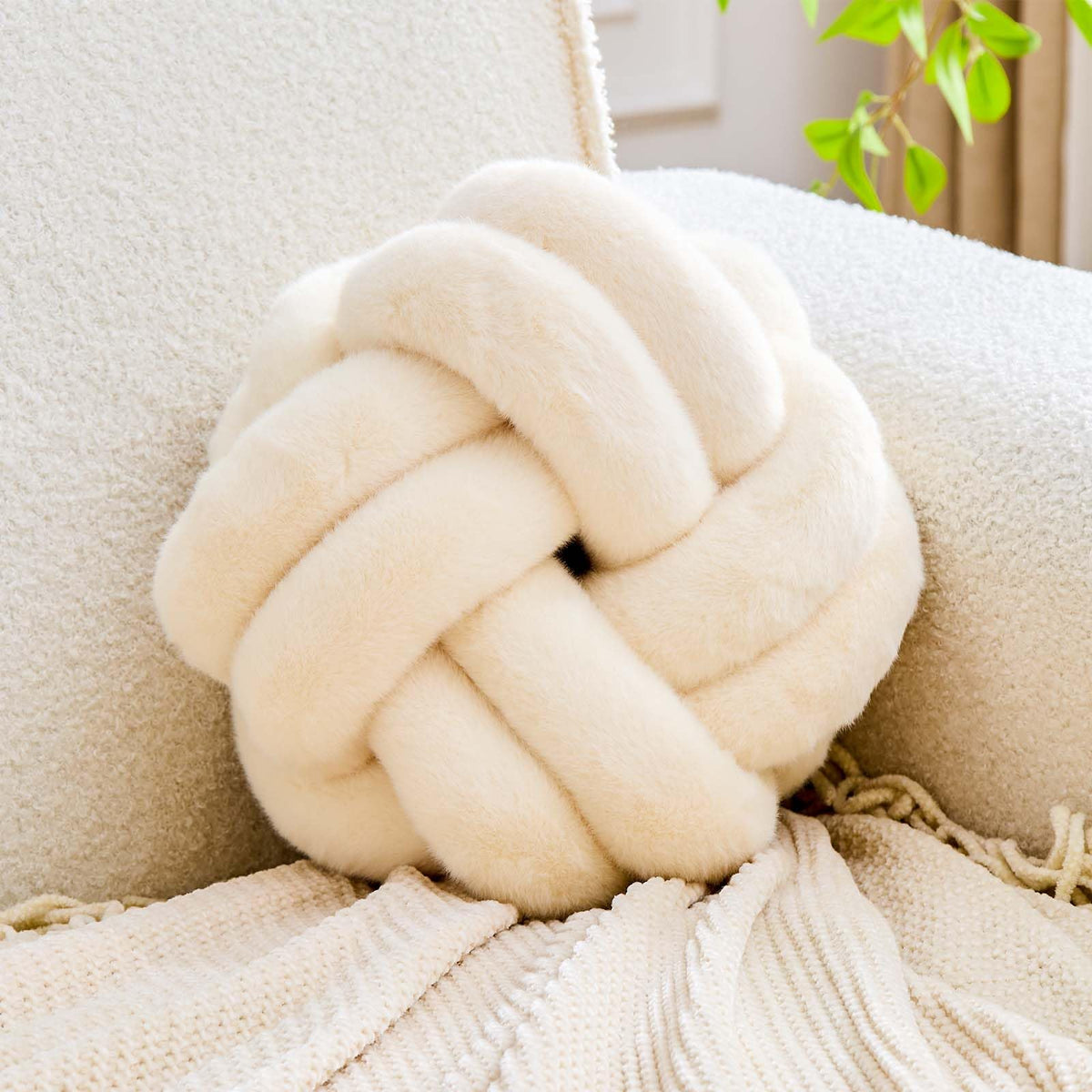 Knot Pillow Ball, Soft Home Decorative Throw Pillows Cushion, Round Changeability Knotted Pillows, Modern Home Handmade Cushions for Bedroom, Sofa, Couch (8 Inch, White)