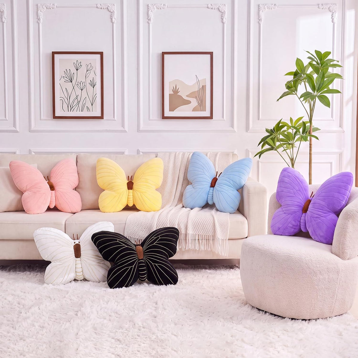 PEACH CAT Butterfly Pillow Decorative Butterfly Shaped Throw Pillows 15.7" x 15.7" Cute Plush Cushion Decor for Bedroom Living Room Sofa Couch Pink