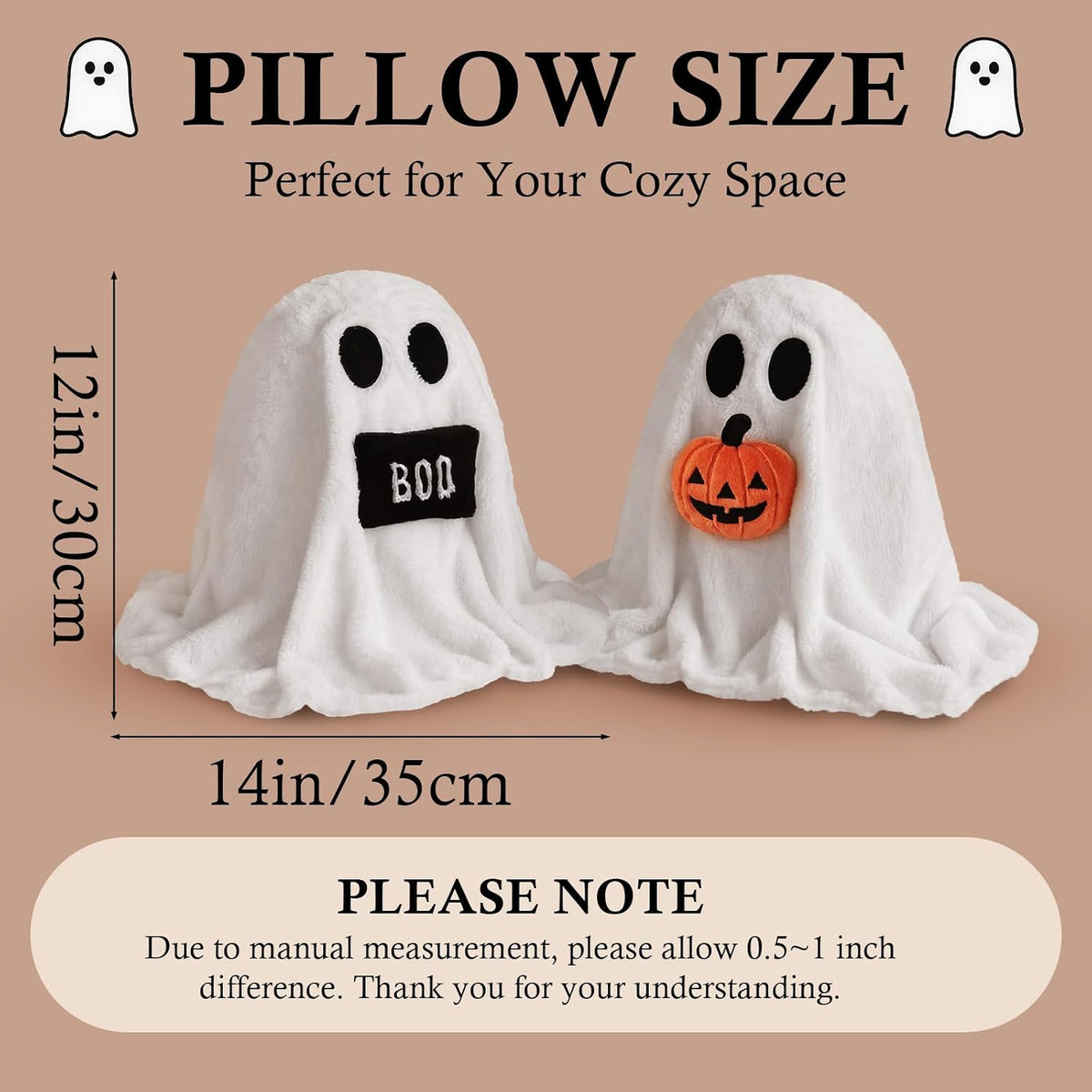 Bunny Chorus Halloween Ghost Throw Pillows, 2pcs Ghost Shaped Decorative Pillows for Couch Sofa Bed, Cute Spooky Halloween Stuffed Pillow Plush Ghost Doll Home Decor Party Decorations, 14" x 12"