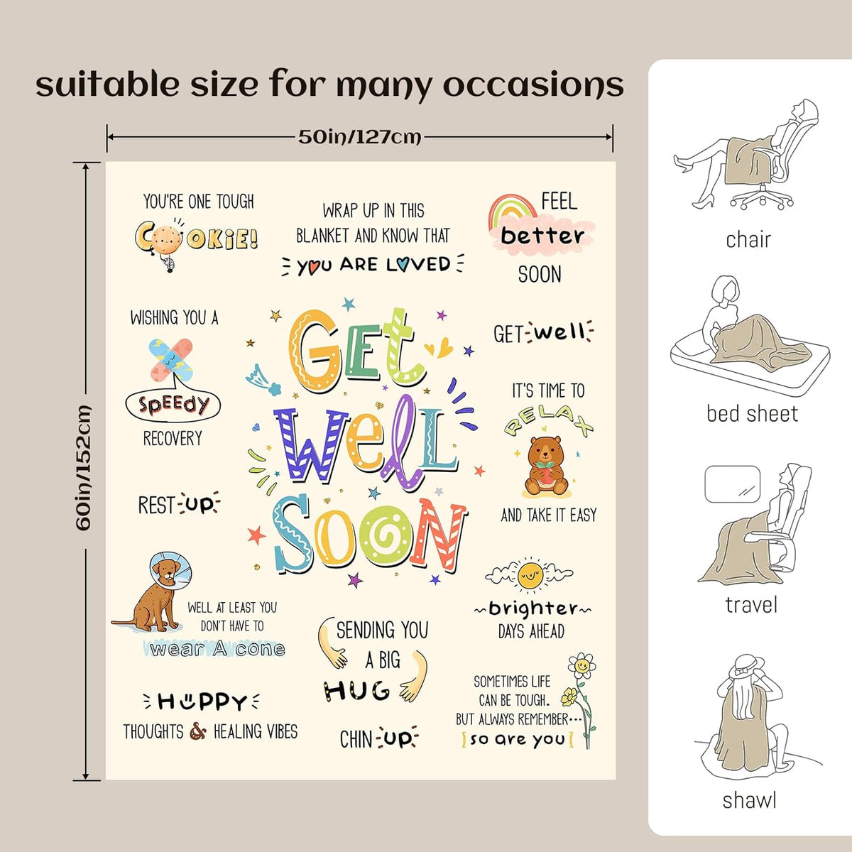 Get Well Gifts for Women After Surgery, Healing Blanket 60”×50”