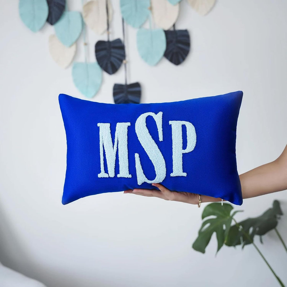 mia'spillow lab Wedding Monogram Punch Needle Embroidery Pillow, Custom Letter Monogram Pillow, Personalized Couple Gift Idea, Lumbar Pillow, Couple Cushion