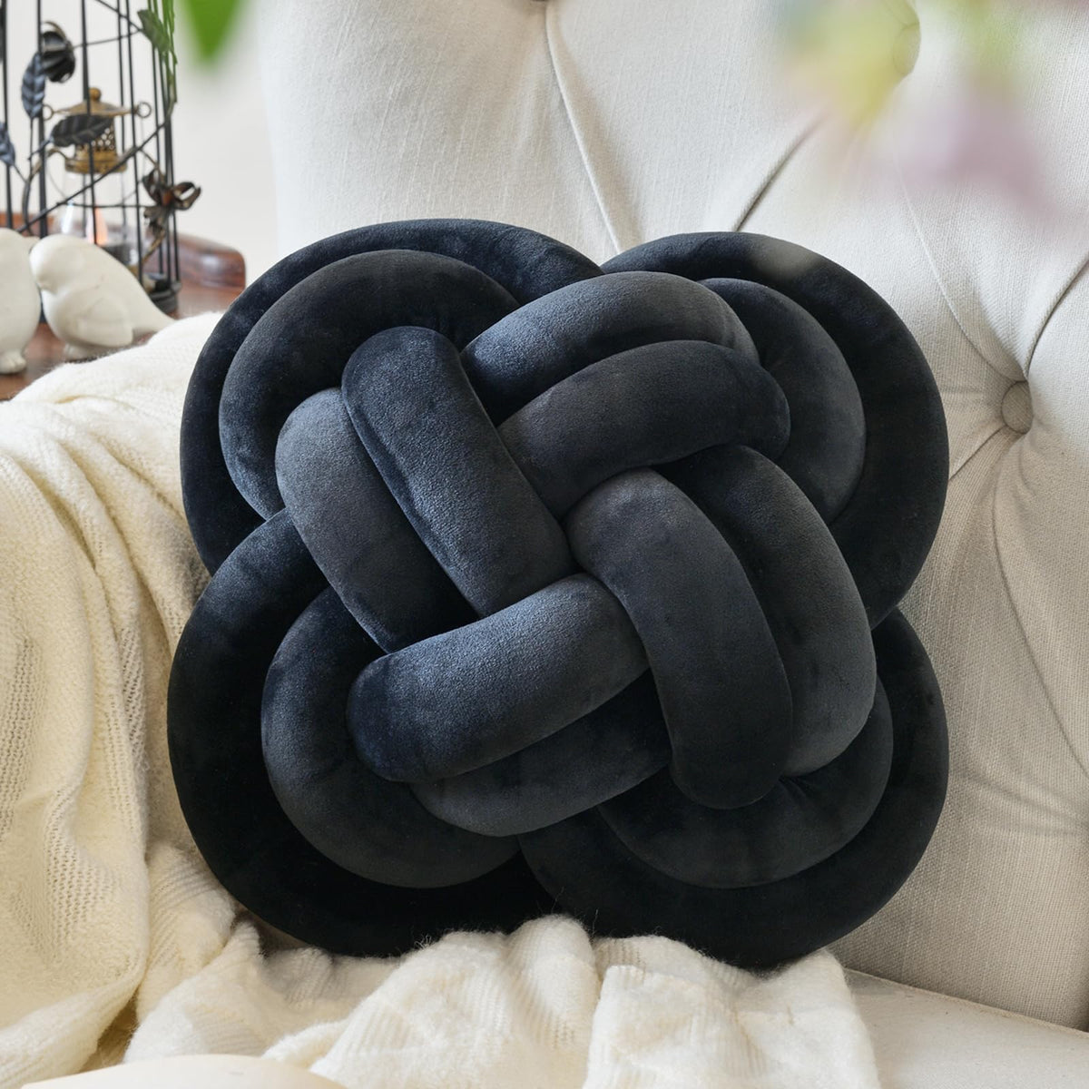 Xuyier Knot Pillow Ball, 12" Decorative Throw Pillows for Couch Bed, Beige