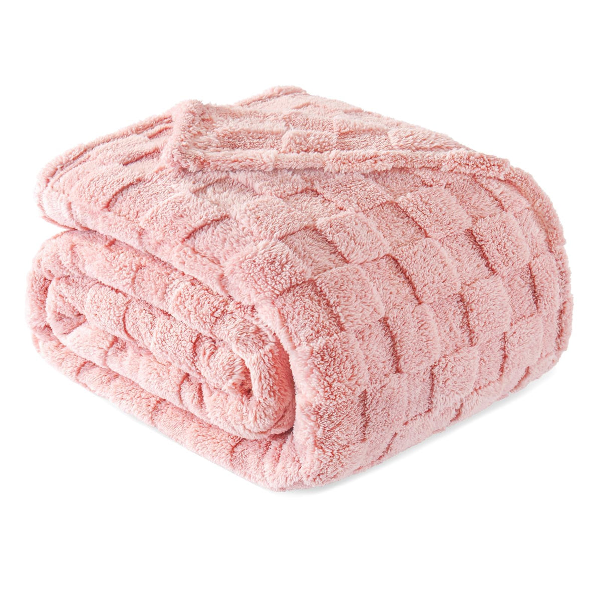 Exclusivo Mezcla 3D Checkered Fleece Throw Blanket for Couch, Ivory