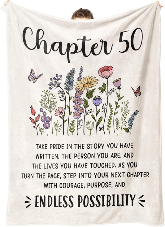 Afterprints 50th Birthday Gift for Her, Chapter 50 Birthday Blanket