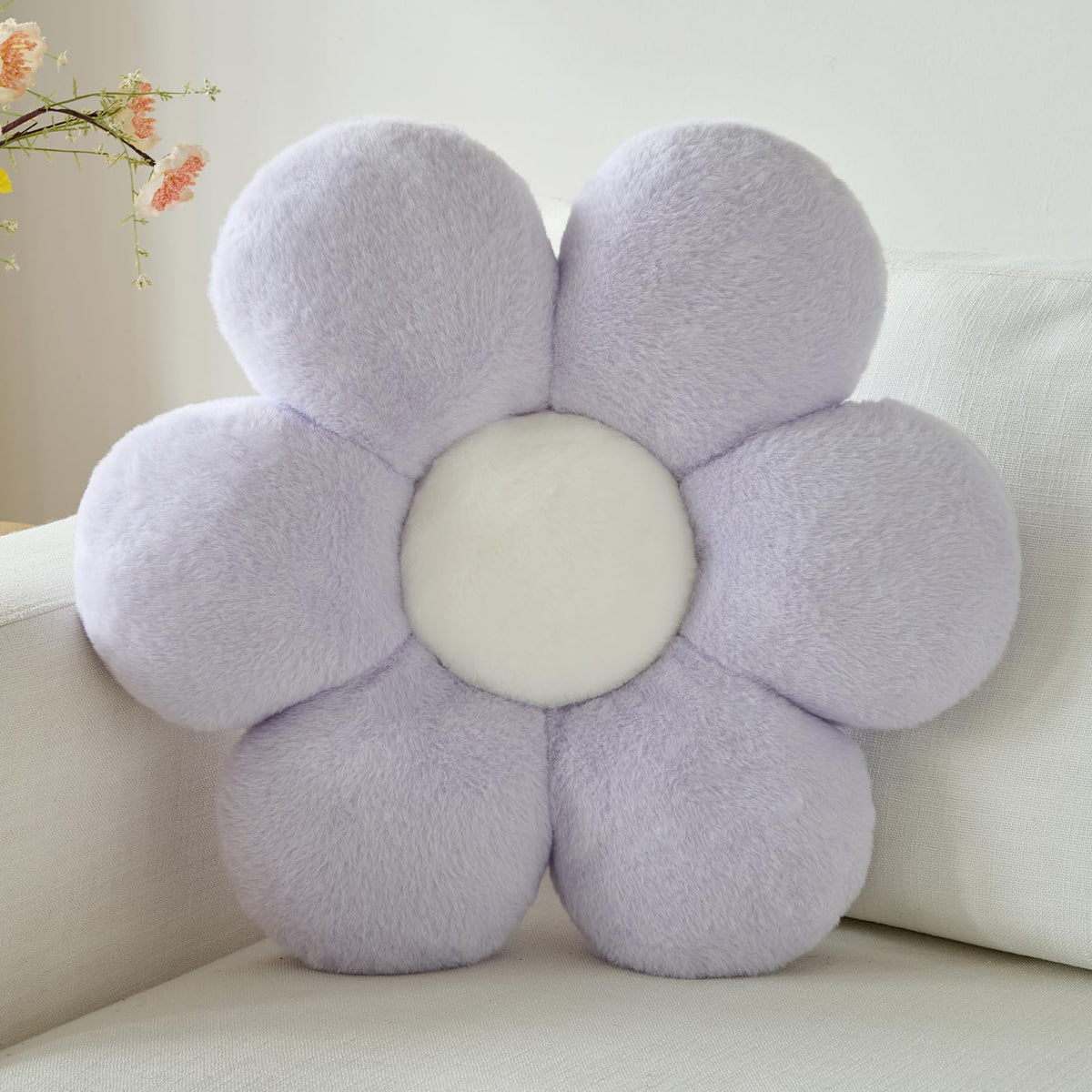 Flower Daisy Pillow, 14.9" Cute Decorative Throw for Couch Bed, White