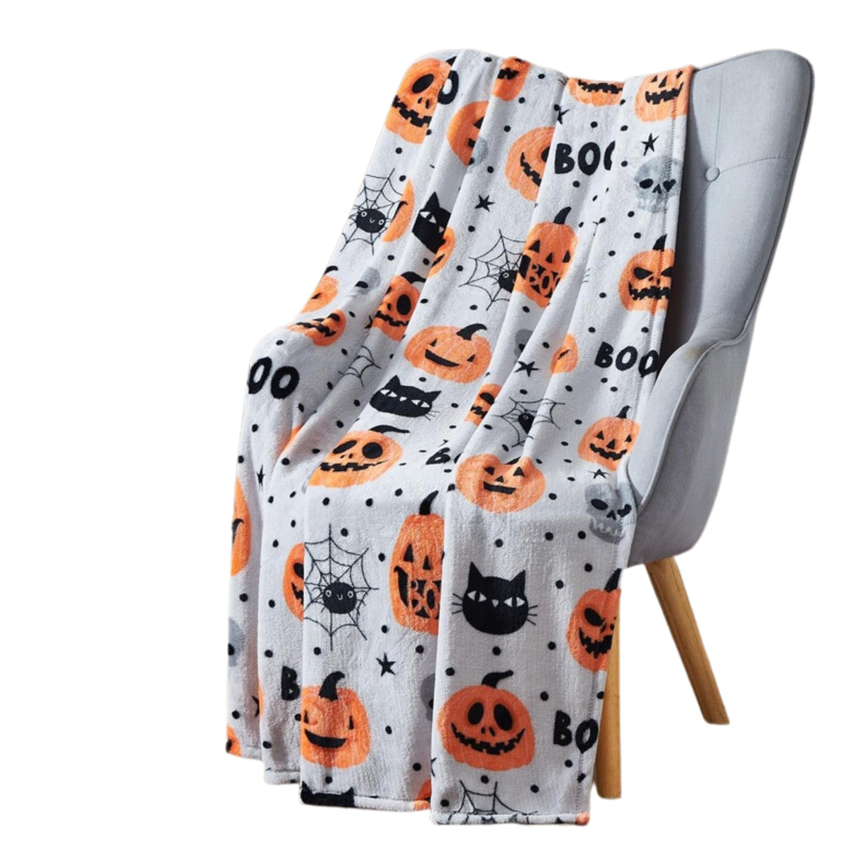 Halloween Fleece Throw Blanket, Black Bats on Gray, 50"x70" Oversized