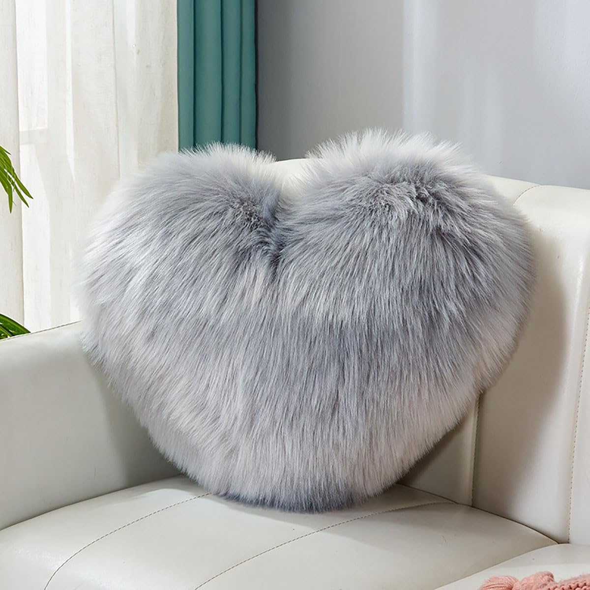 Fluffy Heart-Shaped Pillow, Sofa Bed Decoration, Pillow Decoration, Room Pillow (Pink, 11.81inch X 15.74inch)