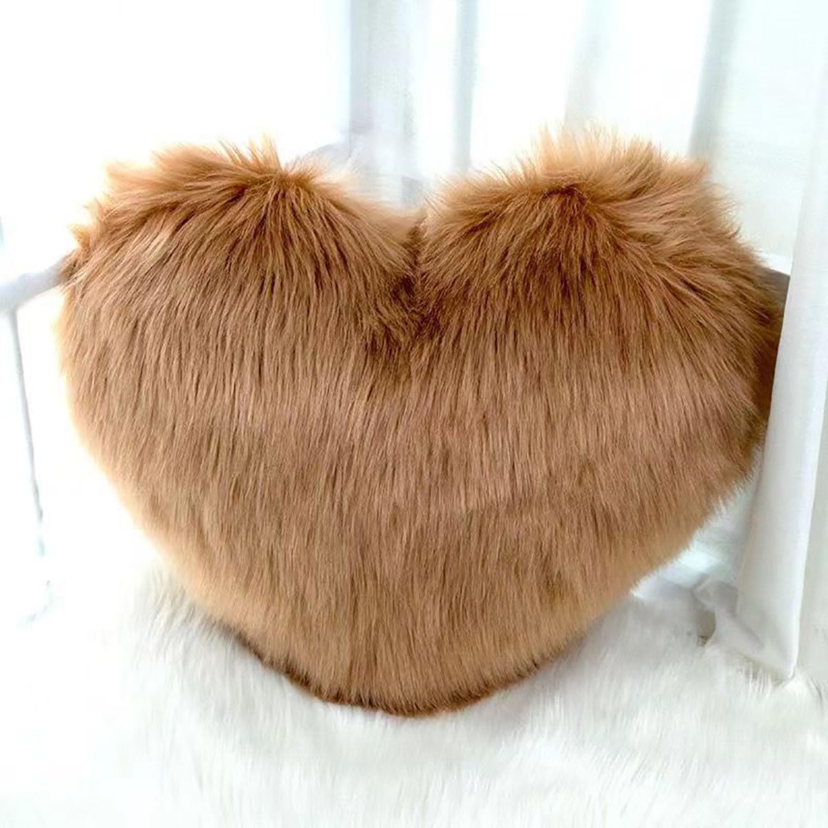 Fluffy Heart-Shaped Pillow, Sofa Bed Decoration, Pillow Decoration, Room Pillow (Pink, 11.81inch X 15.74inch)