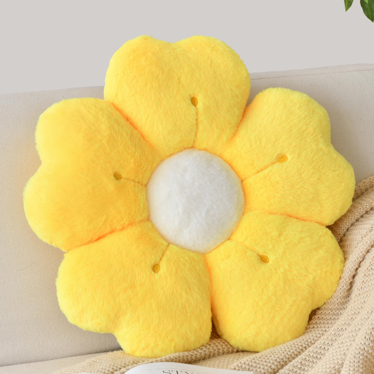 Flower Shaped Pillow, Cute Decorative Throw Pillow with Soft Artificial Rabbit Fur for Couch Bed Chair Floor, Flower Pillows Seating Cushions with Room Décor for Bedroom Living Room (14.9" Lavender)