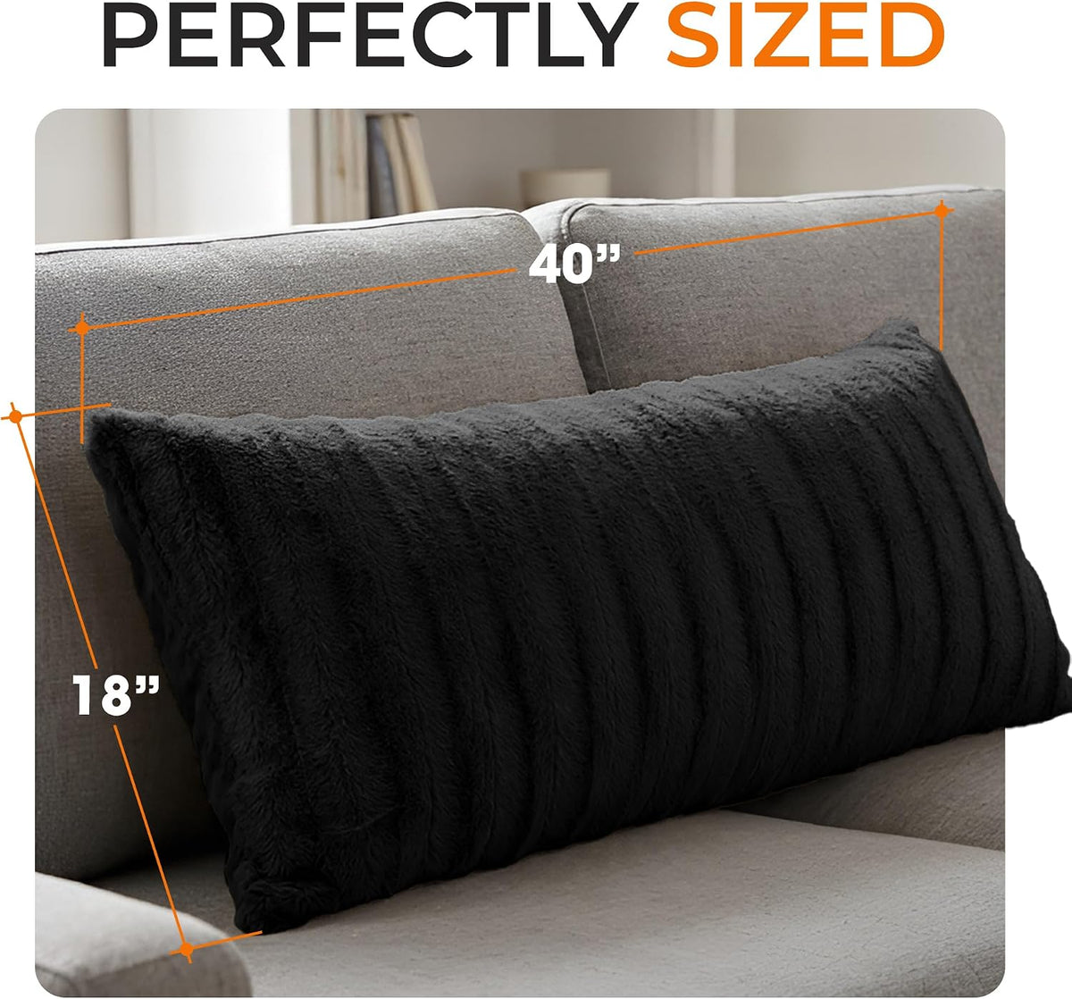 Cheer Collection Faux Fur Long Body Pillow - Accent Throw Pillow for Bed and Couch - Decorative Lumbar Pillow with Insert, Black (18" x 40")