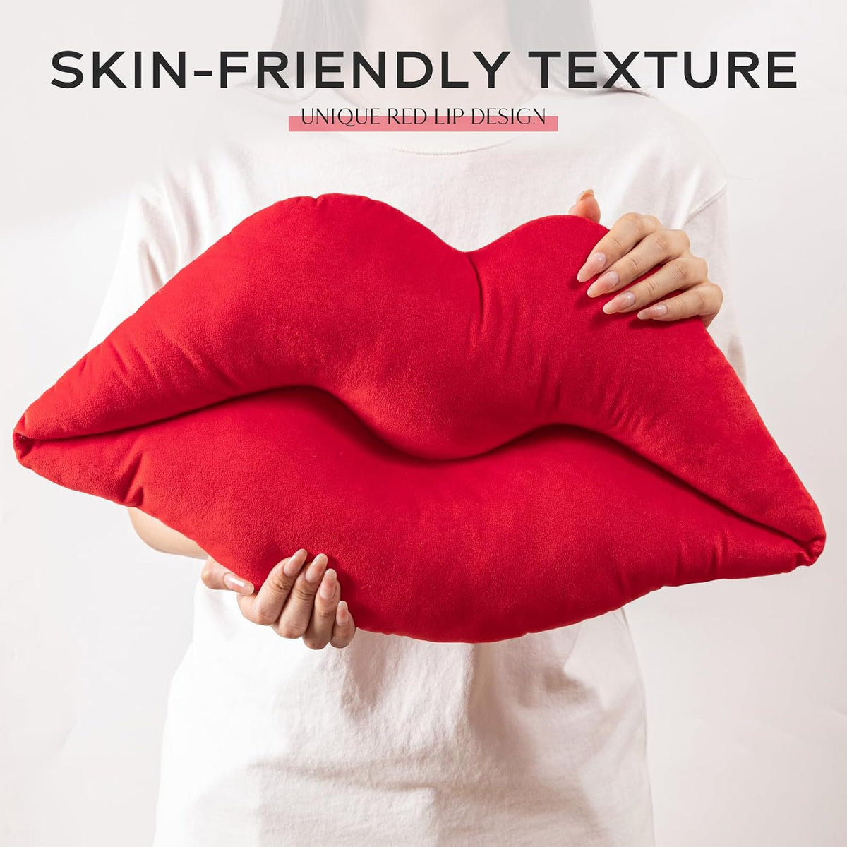 Ashler Lips Throw Pillows Smooth Soft Velvet Insert Included, Lip Shaped Pillow for Bed Living Room, New Red, 24 X 12 inches