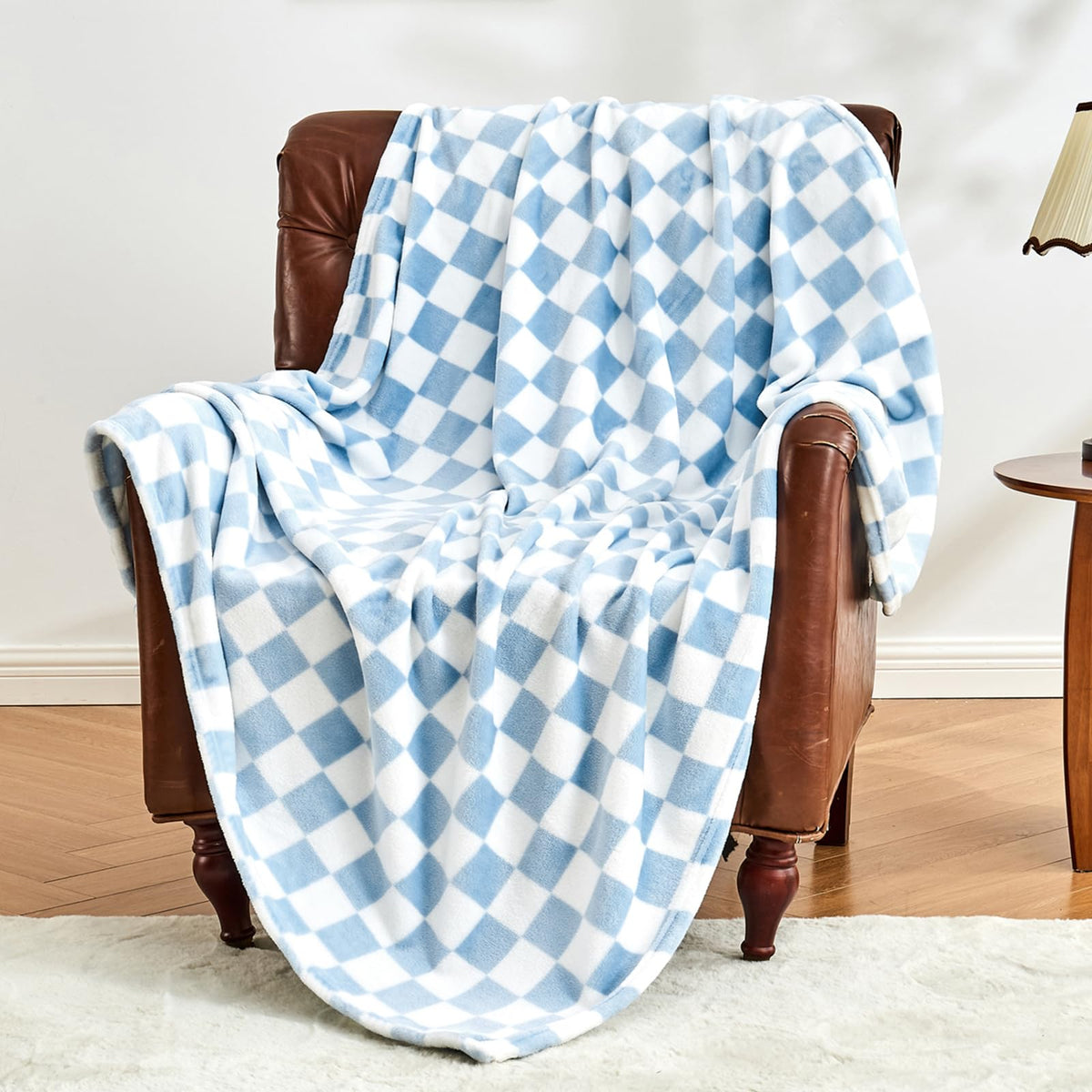 Edenleaf Pink Checkered Fleece Throw Blanket for Couch Warm Home Decor