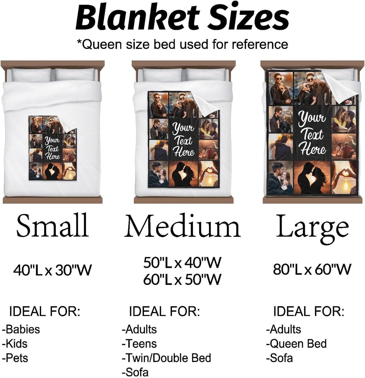 Printwoo Custom Blanket with Picture Customized Thow Blankets Personalized Blanket Customizable Blanket Photo Blankets Customize Gifts for Girlfriend Boyfriend Wife Husband Mom Couple