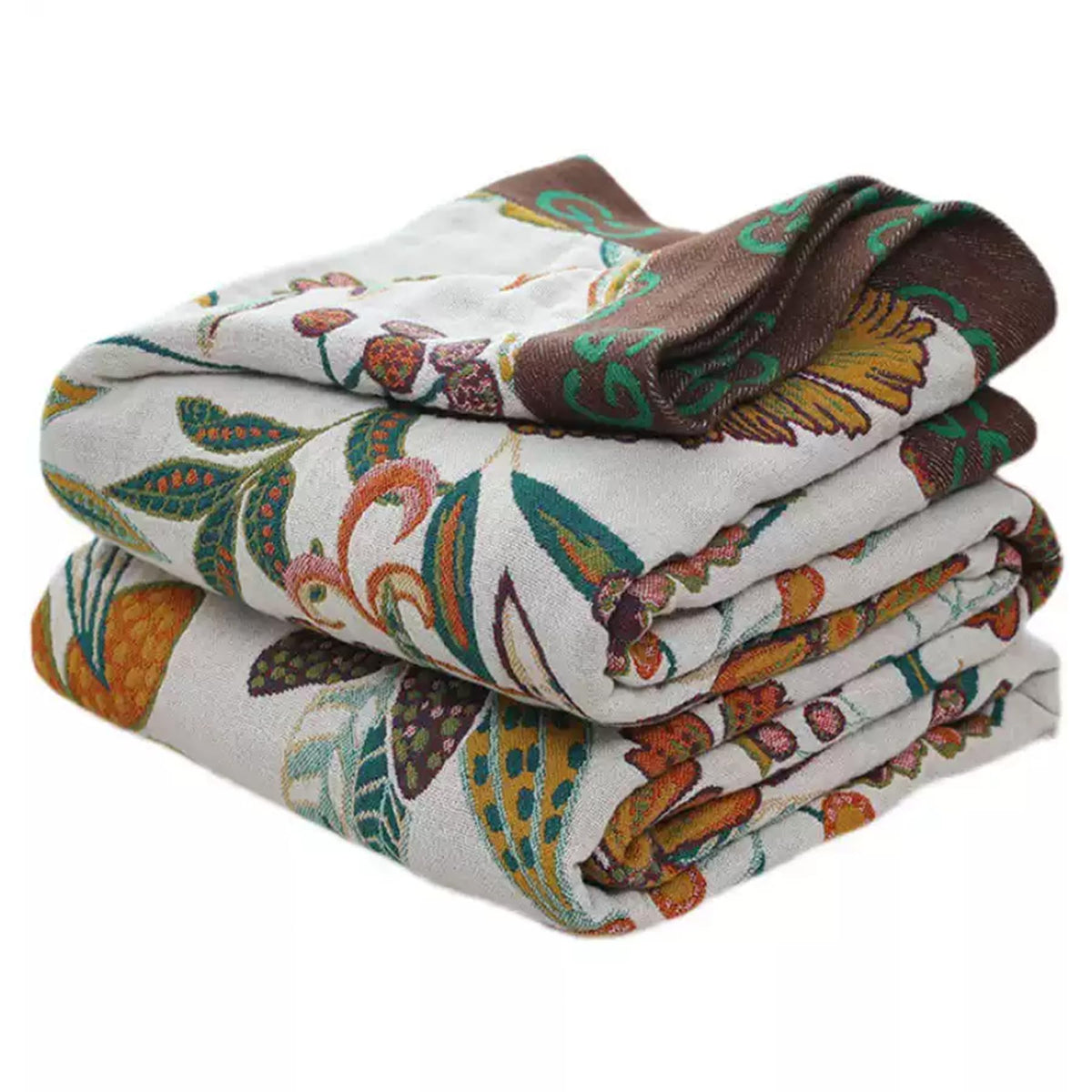 Bailix Boho Throw Blanket, 100% Cotton, Woven Floral Pattern, 60"x80"