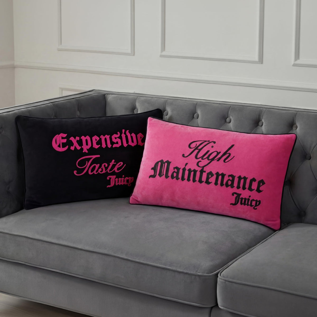 Juicy Couture Velvet Bow Designer Decorative Pillow - 10"x18", Light Pink