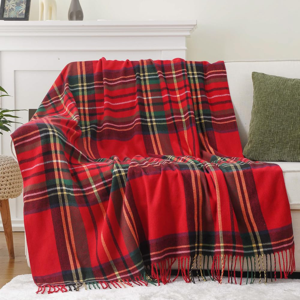 Orange Plaid Throw Blanket for Couch, Fall Throw Blanket 50"x60" Fall Decor