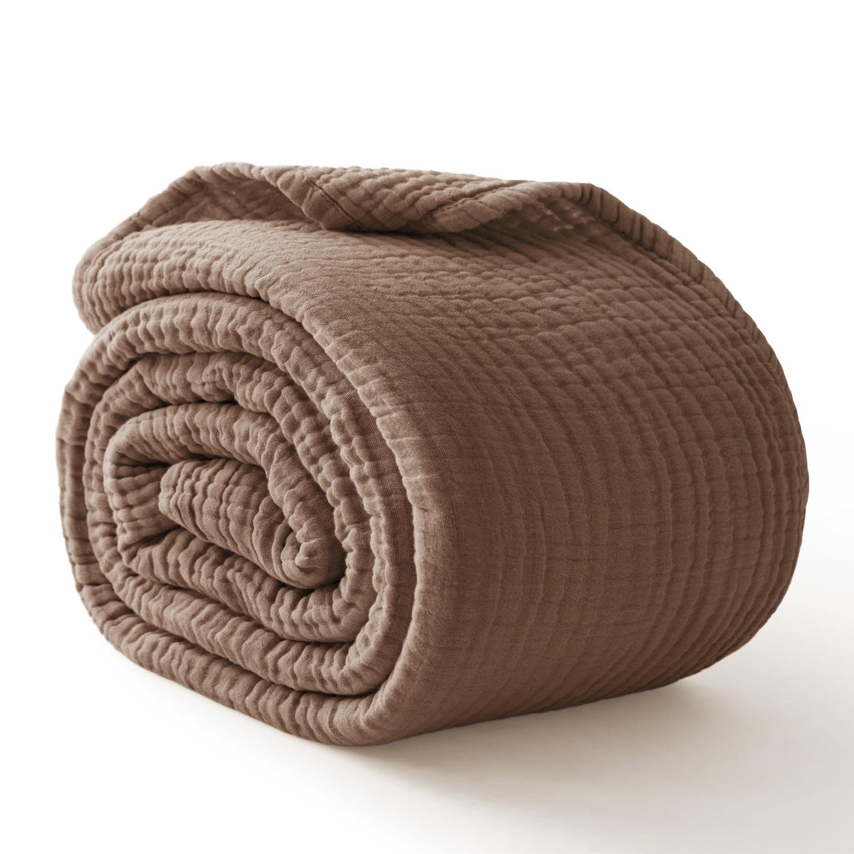 100% Cotton Muslin Blanket for Adults, 6-Layer Large Throw, Beige Linen