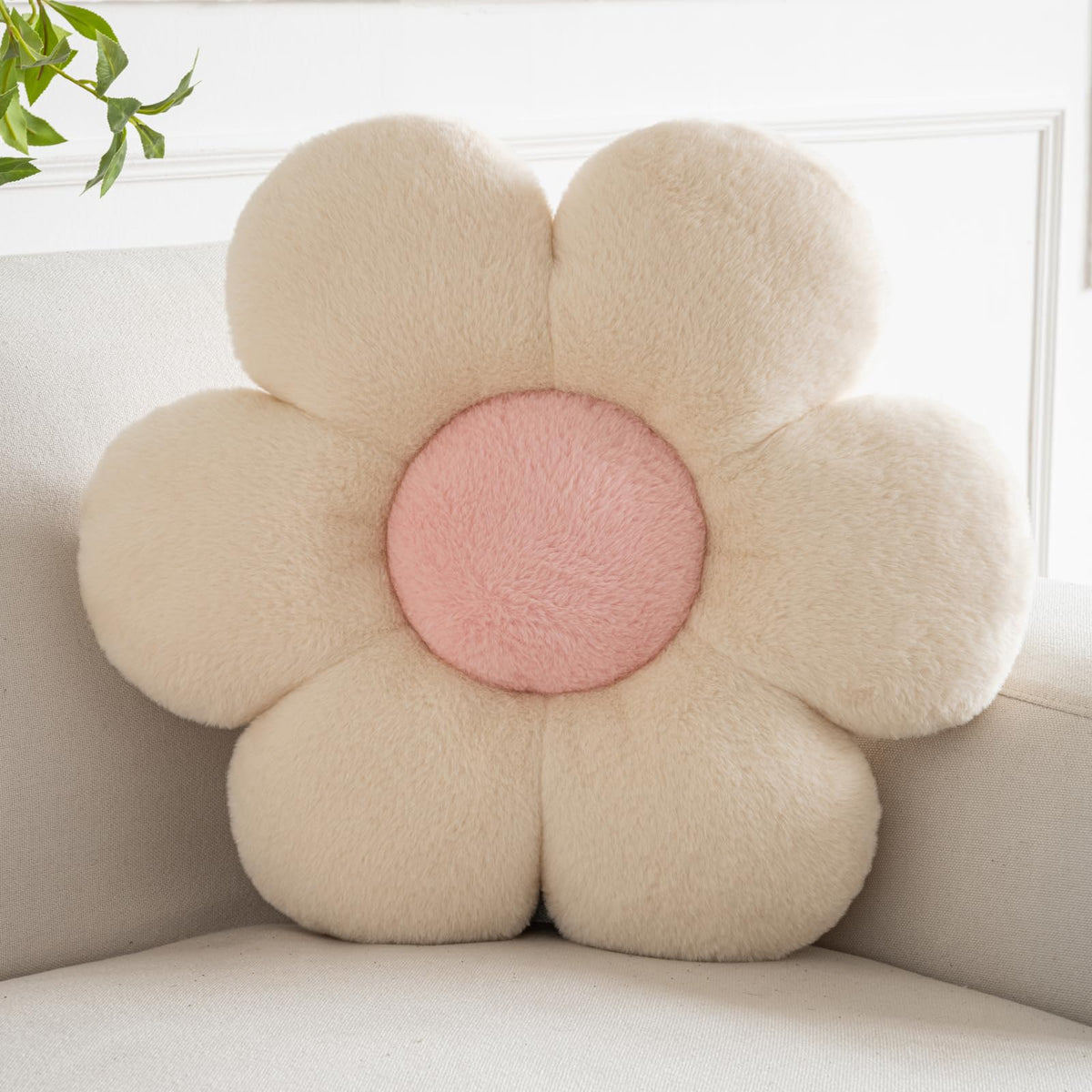 Flower Pillows, Decorative Pillows for Couch, Cute Daisy Pillow for Bed, Flower Shaped Decorative Throw Pillow Room Decor (White, 14.9 Inches)
