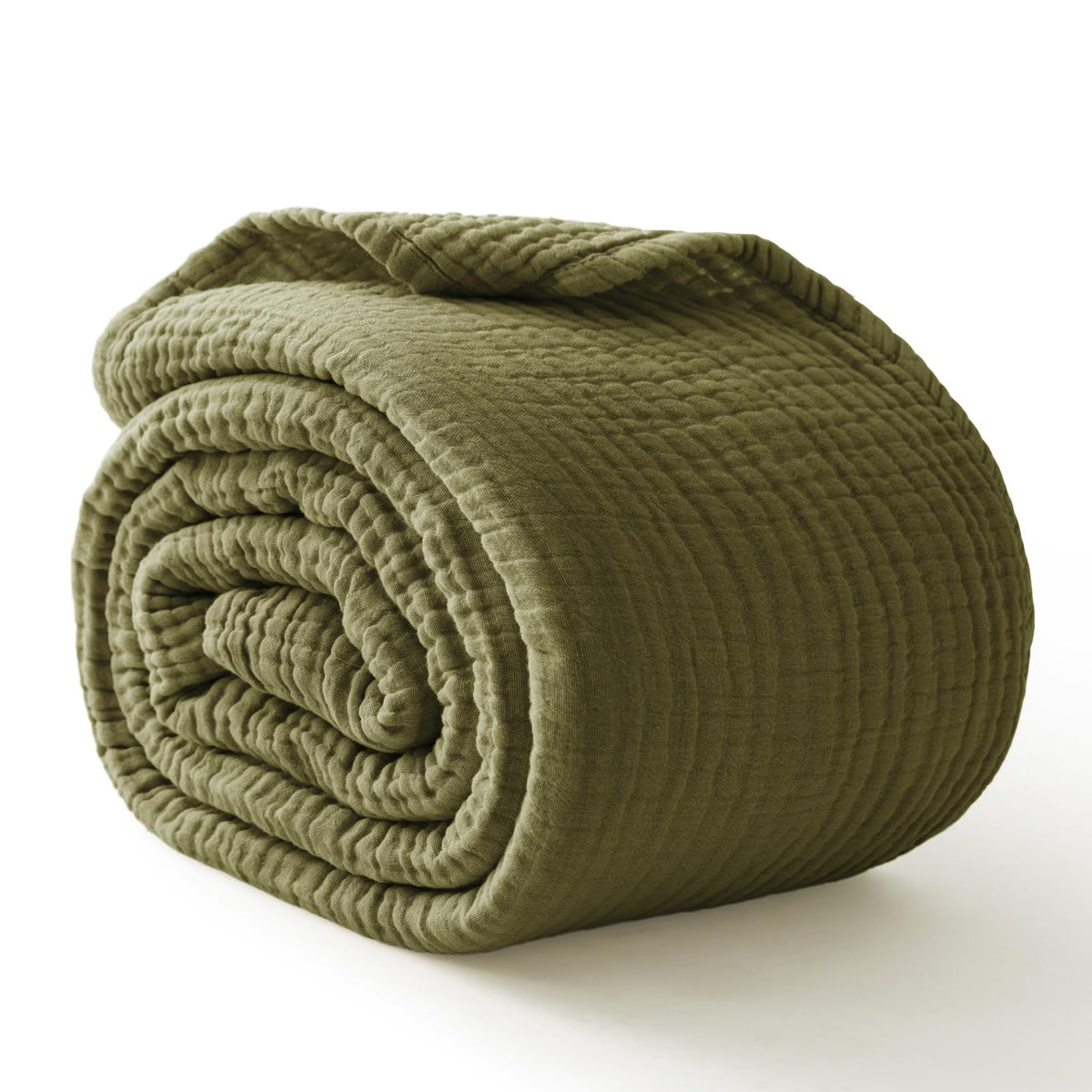 100% Cotton Muslin Blanket for Adults, 6-Layer Large Throw, Beige Linen