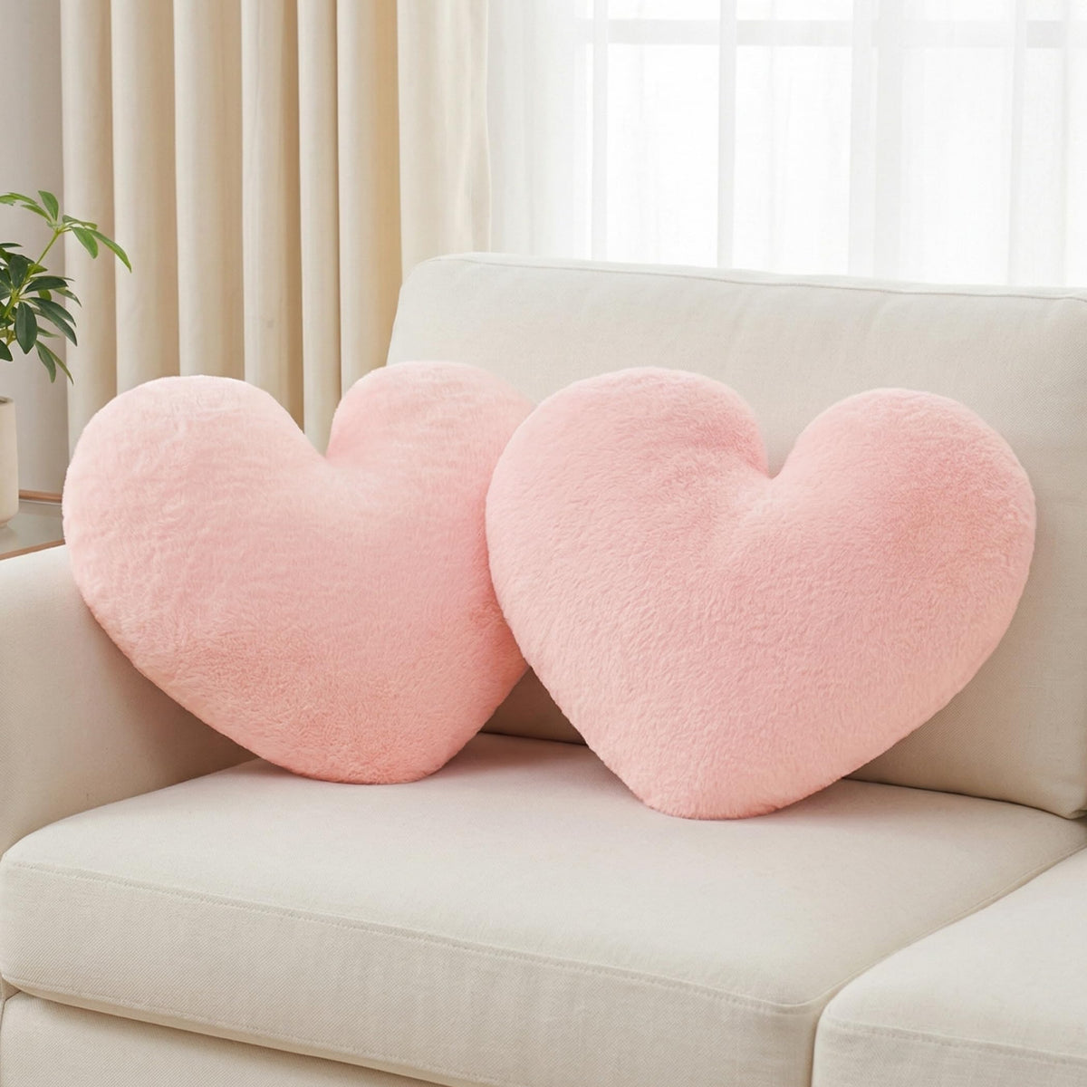 2 Pcs Black Heart Pillow 16" Fluffy Decorative Throw Pillows for Couch Bed